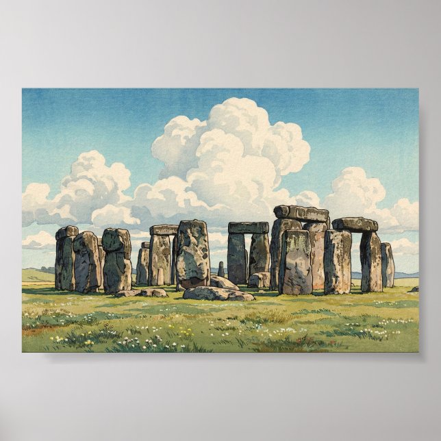 The Stonehenge Japanska Träblockstryck Poster (Framsidan)