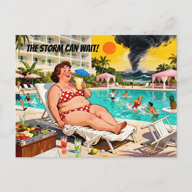 “The Storm Can Wait” – A Self Denial Cartoon Vykort (Framsida)