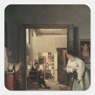The Studio of Ingres in Rom, 1818 Fyrkantigt Klistermärke
