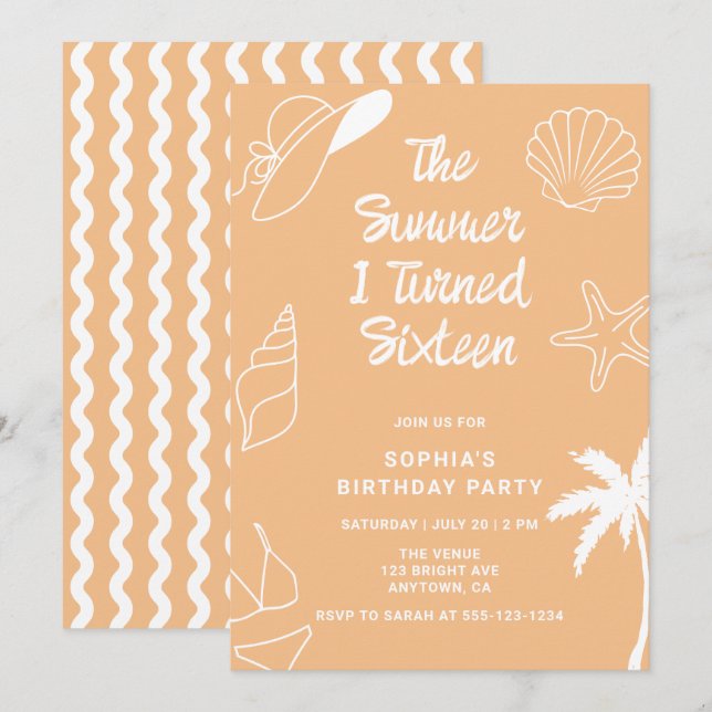 The Summer I Turned Sixteen 16th Birthday Party Inbjudningar (Fram/baksida)