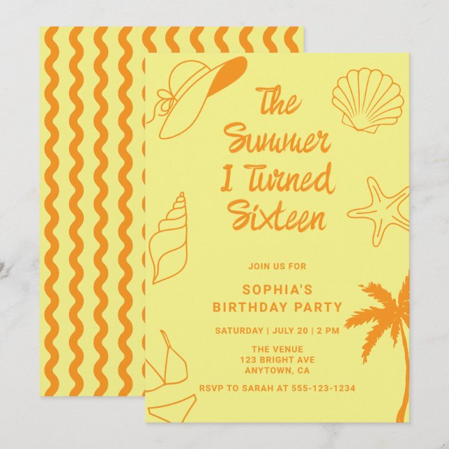 The Summer I Turned Sixteen 16th Birthday Party Inbjudningar (Fram/baksida)