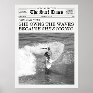 The Surf Times Tidning Hon Äger Vågorna Poster