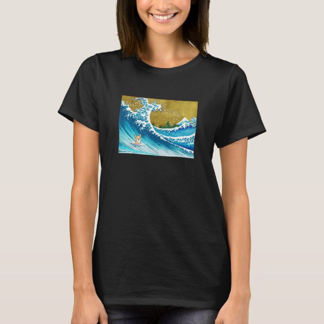 The Surfing Wave Corgi T Shirt (Framsida)
