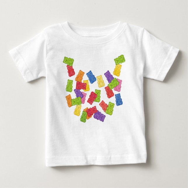 The Sweetest Bib" - Falling Rainbow Gummy Bear Nec T Shirt (Framsida)