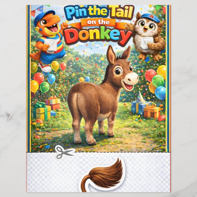 The tail on the donkey party bag game sheet reklamblad (Framsidan)