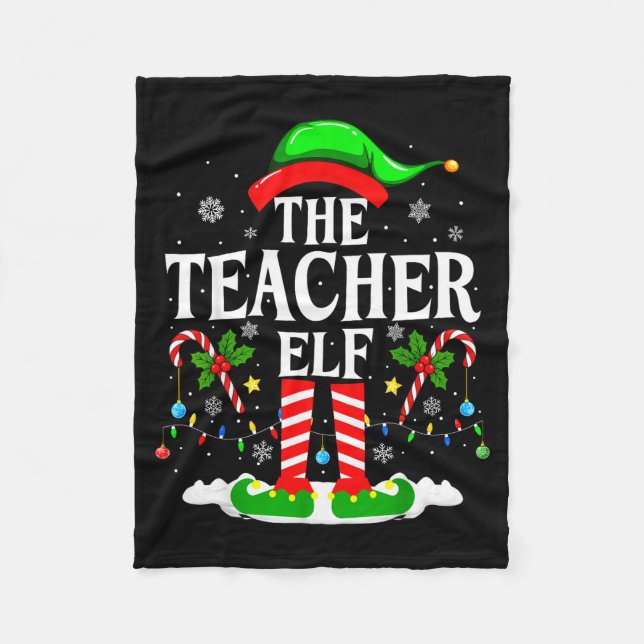 The Teacher Elf Funny Xmas Teachers Christmas Teac Fleecefilt (Framsidan)