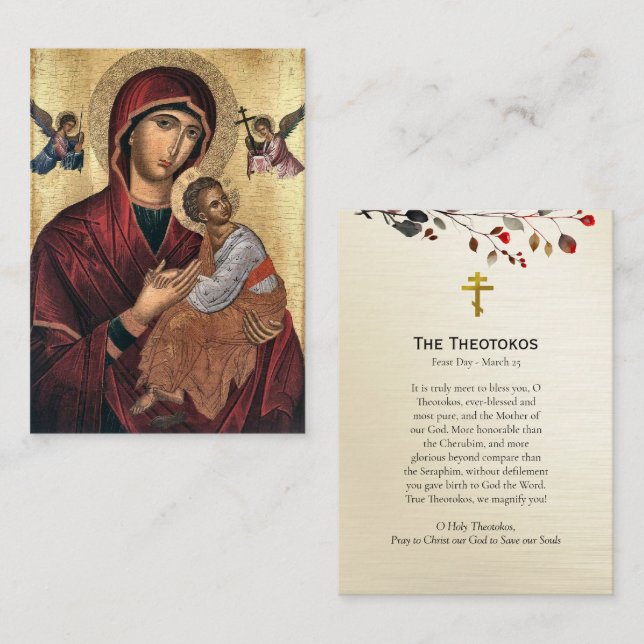 The Theotokos Orthodox Prayer Card Visitkort (Fram/baksida)