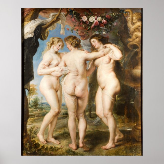 The Three Graces, av Peter Paul Rubens circa 1635 Poster (Framsidan)