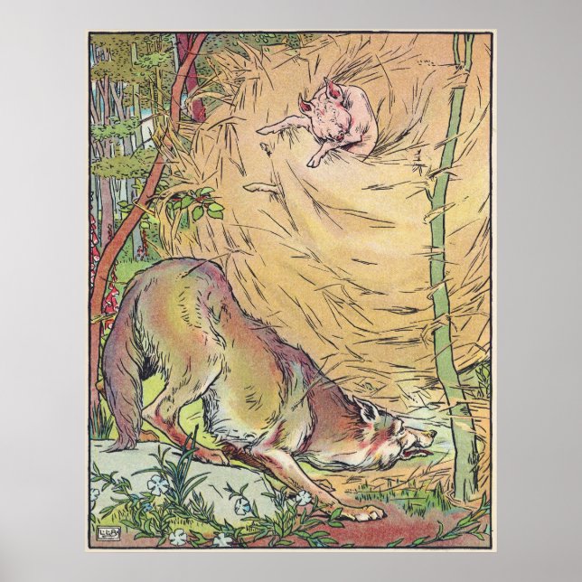 The Three Little Pigs Straw House Fairy Tale 1904 Poster (Framsidan)