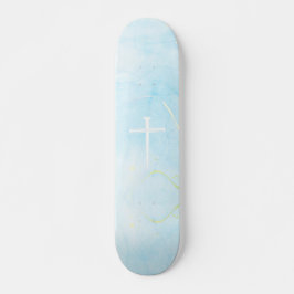 The Three Nails Cross Blue Marble Christian Mini Skateboard Bräda 18,5 Cm