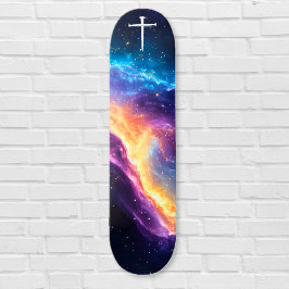 The Three Nails Cross Purple Galaxy Christian Mini Skateboard Bräda 18,5 Cm