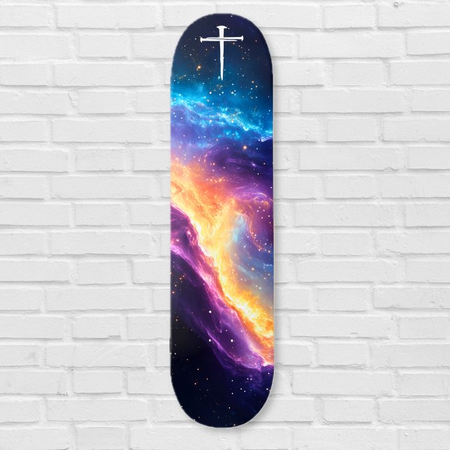 The Three Nails Cross Purple Galaxy Christian Mini Skateboard Bräda 18,5 Cm (The Three Nails Cross Purple Galaxy Christian Skateboard)