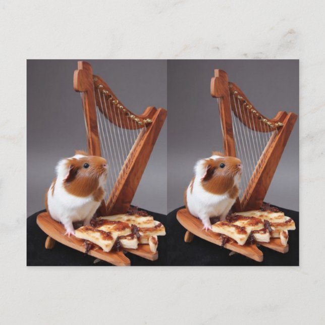 The Tiny Harpist – Whimsical Guinea Pig Postcard Vykort (Framsida)