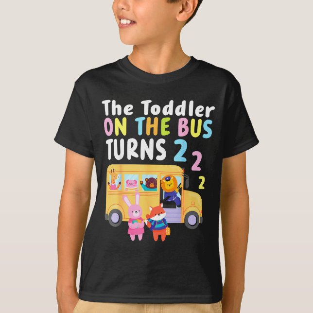 The Toddler On The Bus Turns Two Years Cute Animal T Shirt (Framsida)