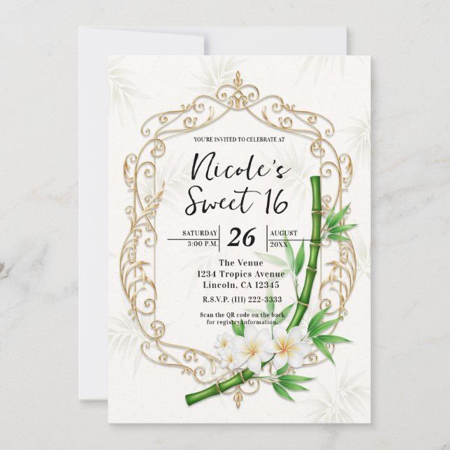 The Tropical Imperial Bamboo Garden Sweet 16 Inbjudningar (Framsida)