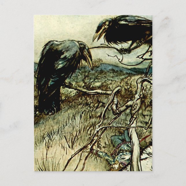 “The Twa Corbies” av Arthur Rackham Vykort (Framsida)