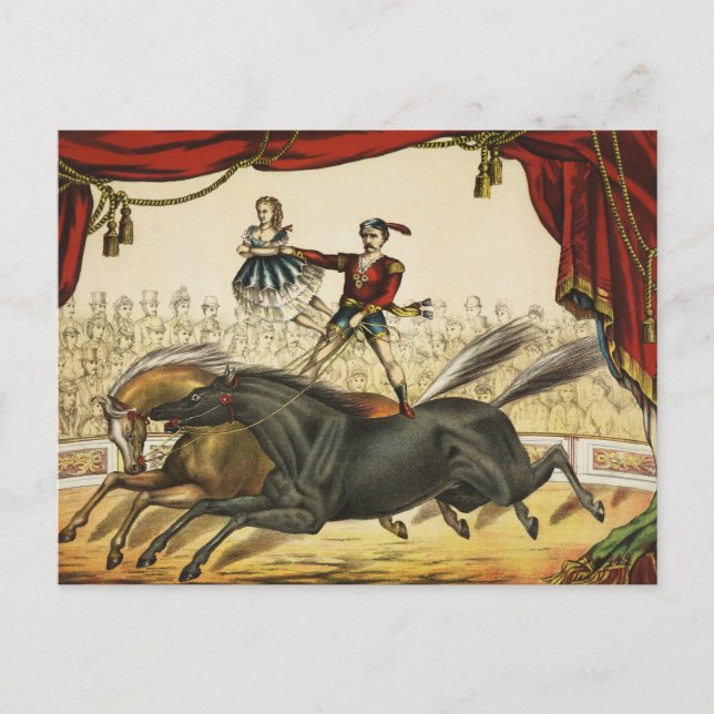 The Two Horse Act, Circus Performance, Circa 1874. Vykort (Framsida)