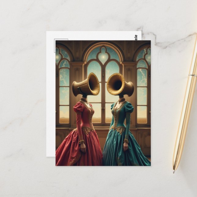 The Two Women With Alternative Heads Surreal Vykort (Fram/Back In Situ)