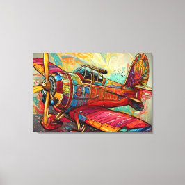 The Ultimate Vibrant Retro-Futurist Airplane Canvastryck