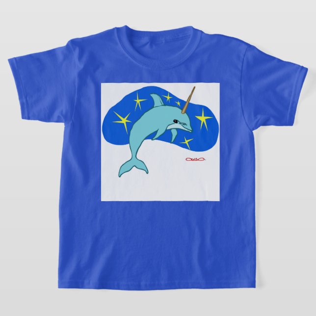 The Unicorn Dolphin (Fantasy Marine Animal) T Shirt (Laydown)