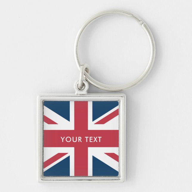 The Union Jack British Flag Keychain  Fyrkantig Silverfärgad Nyckelring (Framsidan)