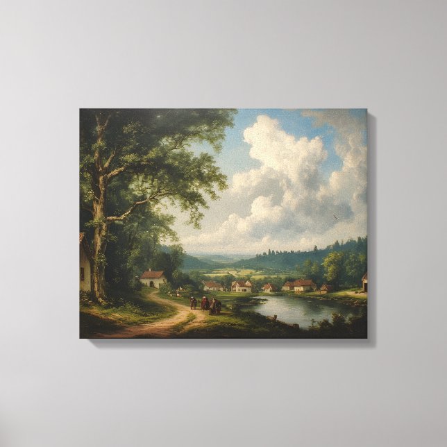 The Village Oak — Engelskt landskap med figurer Canvastryck (Framsida)