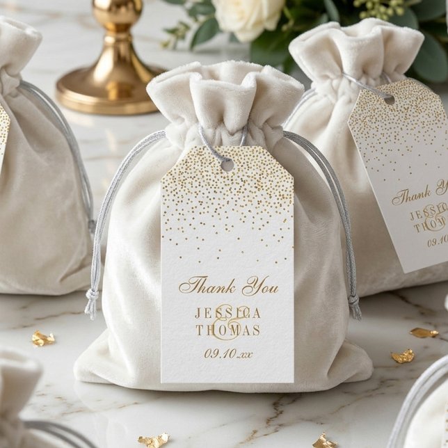 The Vintage Glam Guld Konfetti Bröllopssamling Presentetikett (Skapare uppladdad)
