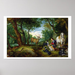 The Vision of St. Hubert, c.1620 (olja på panelen) Poster