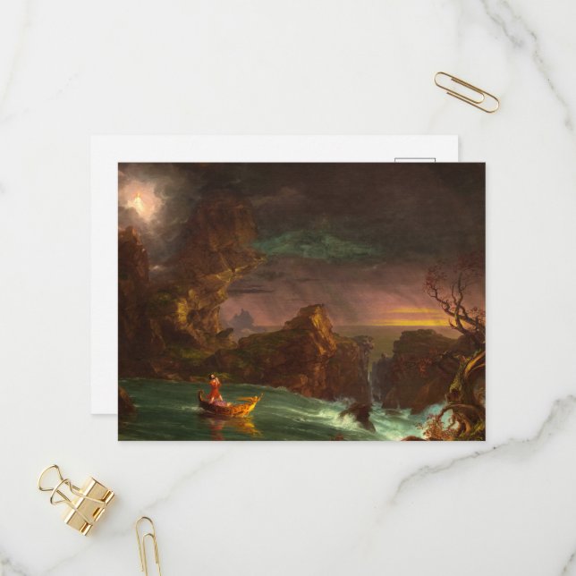 The Voyage of Life, Mandom, 1842 av Thomas Cole Inbjudan Vykort (Fram/Back In Situ)