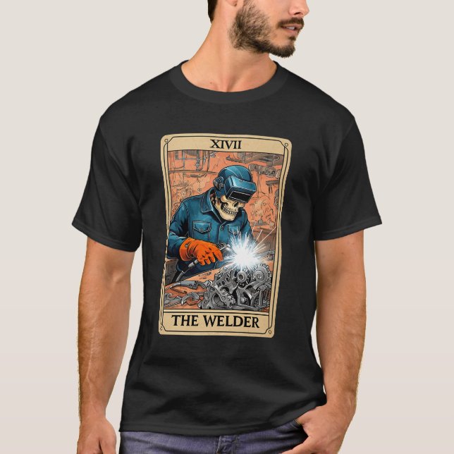 The Welder Welding Tarot Card Skeleton Funny Metal T Shirt (Framsida)