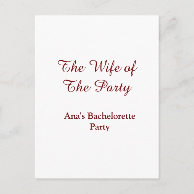 The wife of the party bachelorette party name date vykort (Framsida)