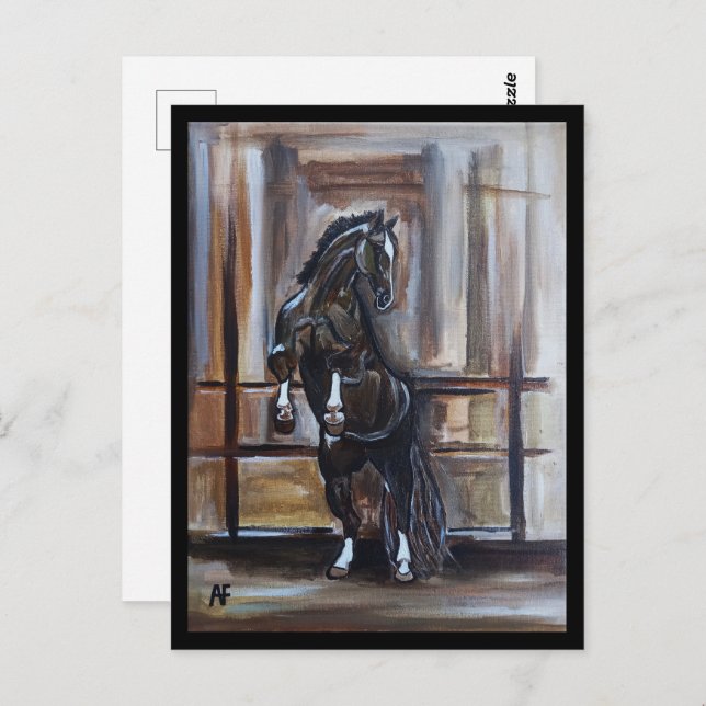 The Wild Horse Painting by Alfred Fox Vykort (Fram/baksida)