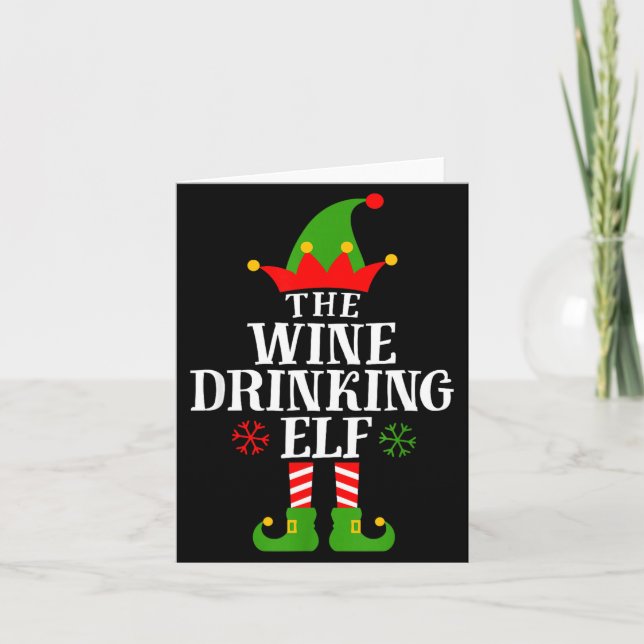 The Wine Drinking Elf Funny Matching Family Christ Kort (Framsida)