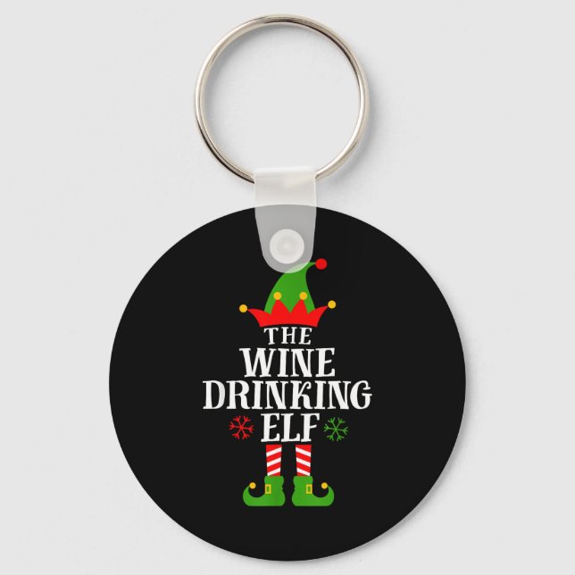 The Wine Drinking Elf Funny Matching Family Christ Nyckelring (Framsida)