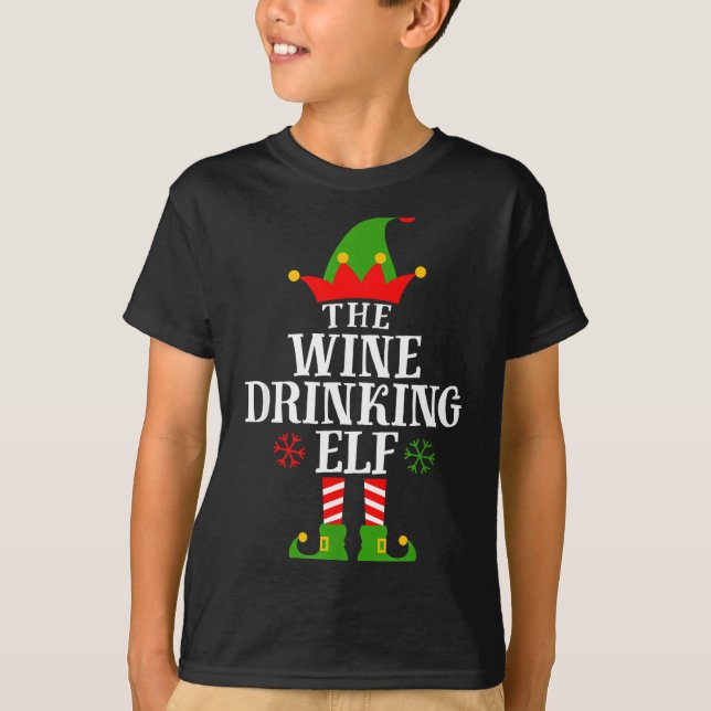 The Wine Drinking Elf Funny Matching Family Christ T Shirt (Framsida)