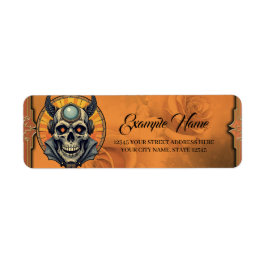 The winged skull.  returadress etikett