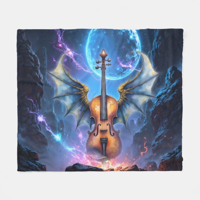 The Winged Violin of Moonlit Realms Fleecefilt (Framsidan (Horisontell))