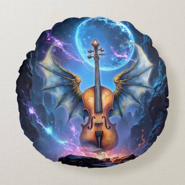The Winged Violin of Moonlit Realms Rund Kudde (Framsidan)