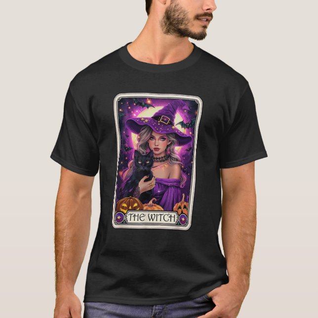 The Witch Tarot Card Halloween Gothic Witchy Vibes T Shirt (Framsida)