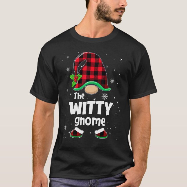 The Witty Gnome Buffalo Plaid Christmas Matching F T Shirt (Framsida)