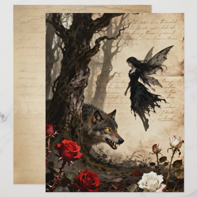 The Wolf and The Fairy Scrapbook Paper (Fram/baksida)