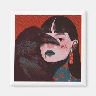 The woman and the crow magnet