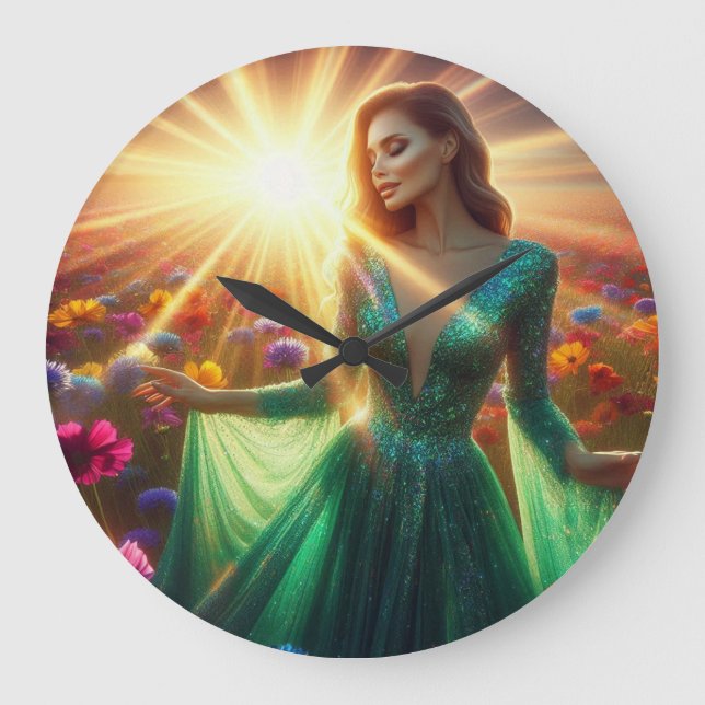 The Woman in the Green Dress on a Large Wall Clock Stor Klocka (Framsida)