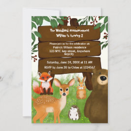 The Woodland Birthday Party Forest Animals Kids Inbjudningar