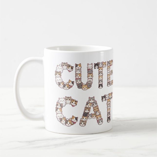 The words "CUTE CAT" are made using cat faces Kaffemugg (Vänster)