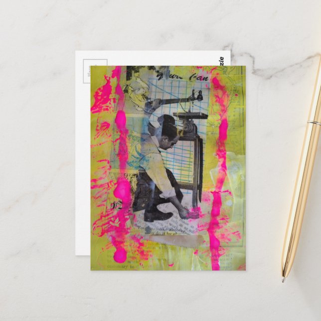 The Working Men Mixed Media Collage Vykort (Fram/Back In Situ)