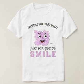 "The World Unfolds Its Beauty" Purple Smiling Leaf T Shirt