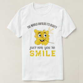 "The World Unfolds Its Beauty" Yellow Smiling Leaf T Shirt