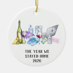 The Year we Stayed Home 2020 Covid Christmas Wine Julgransprydnad Keramik