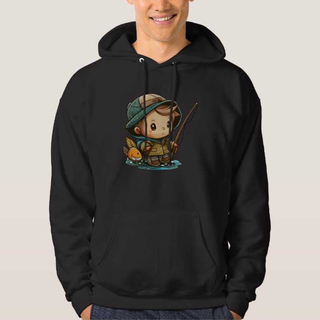 The Young Angler Cute Little Boy with Fishing Pole Hoodie (Framsida)